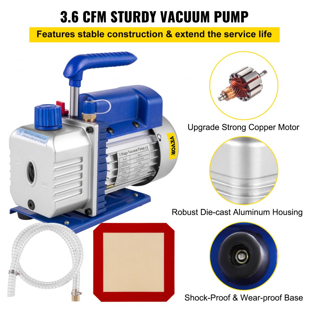 010362177863 - 3.6CFM Vacuum Pump Kit with 3-Gallon Chamber & Manifold Gauge