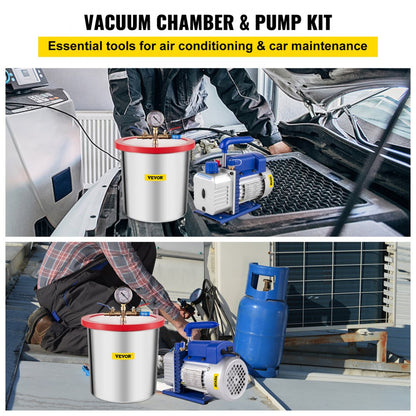 010972765531 - 3 Gallon Stainless Steel Vacuum Chamber with 3 CFM Pump