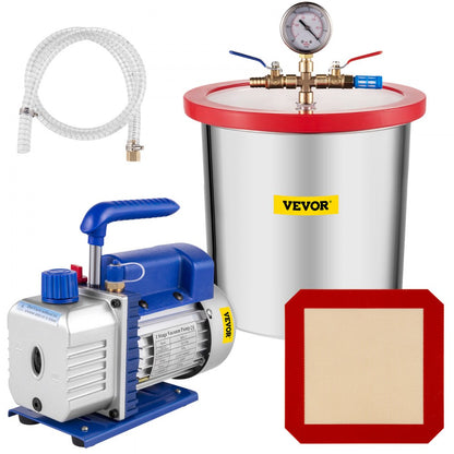 010972765531 - 3 Gallon Stainless Steel Vacuum Chamber with 3 CFM Pump