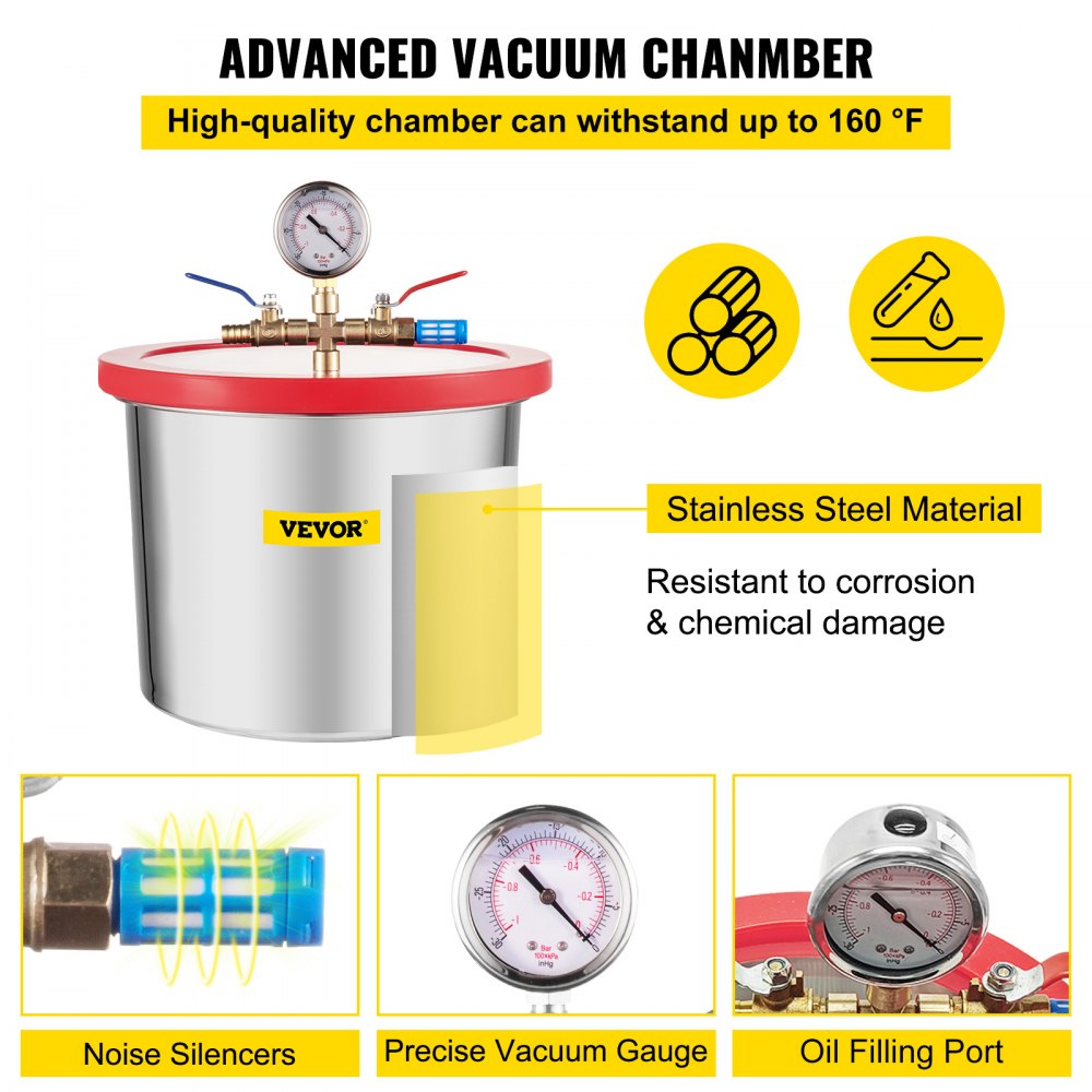 010407364343 - VEVOR 2-Gallon Vacuum Chamber & 4CFM Pump for Degassing