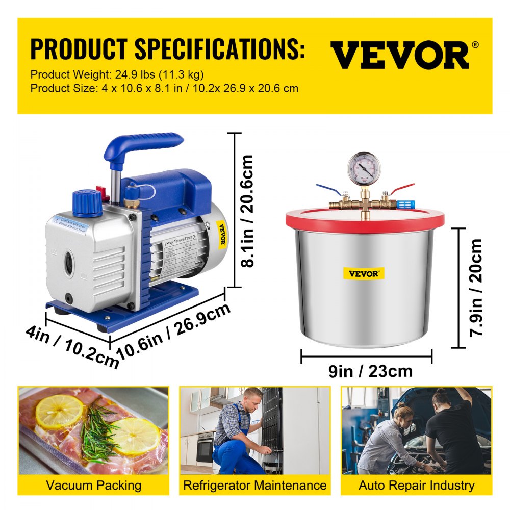 010407364343 - VEVOR 2-Gallon Vacuum Chamber & 4CFM Pump for Degassing