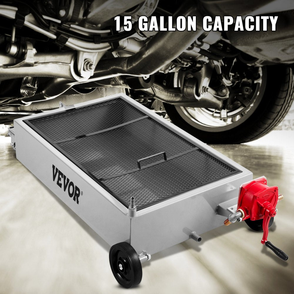 010117338165 - 15 Gallon Steel Oil Drain Pan with Pump & Locking Casters