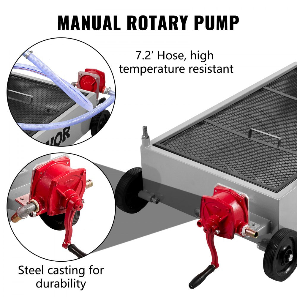010117338165 - 15 Gallon Steel Oil Drain Pan with Pump & Locking Casters