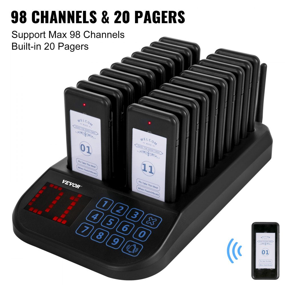 F103 - 20 Wireless Pagers for Quick Calling System, 98 Channel Range
