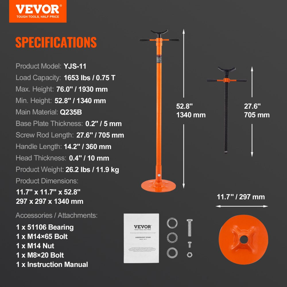 YJS-11 - Adjustable VEVOR Underhoist Support Stand, 52.8" to 76" Height