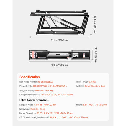 EZJG5000A - Portable Electric Car Lift 5000 lbs with 29.8" Max Height