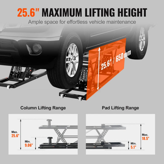 JT-5000 - Heavy-Duty Portable Car Lift, 25.6" Max Height, 5,000 LBS Capacity