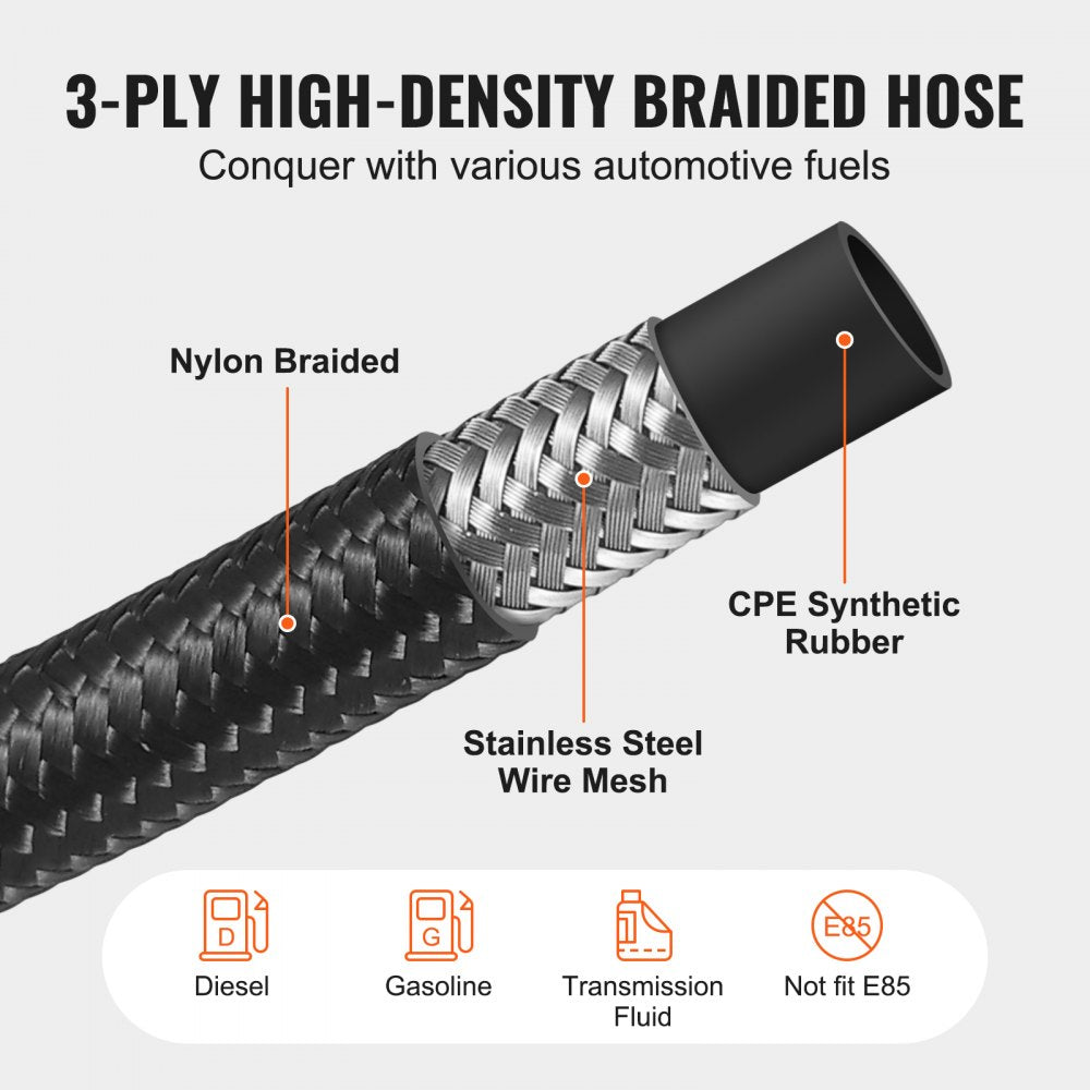 CPE-6AN-20ft - 20ft 6AN Stainless Steel Braided Fuel Line Kit
