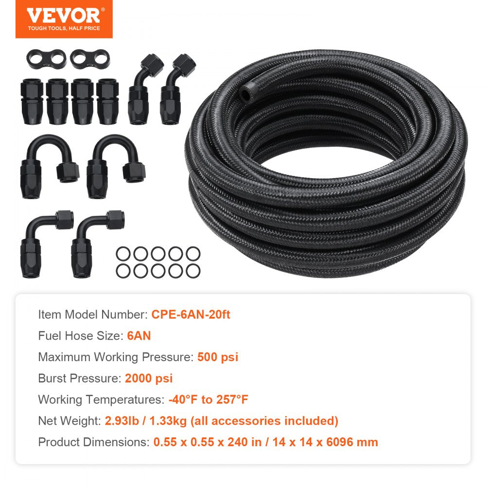 CPE-6AN-20ft - 20ft 6AN Stainless Steel Braided Fuel Line Kit