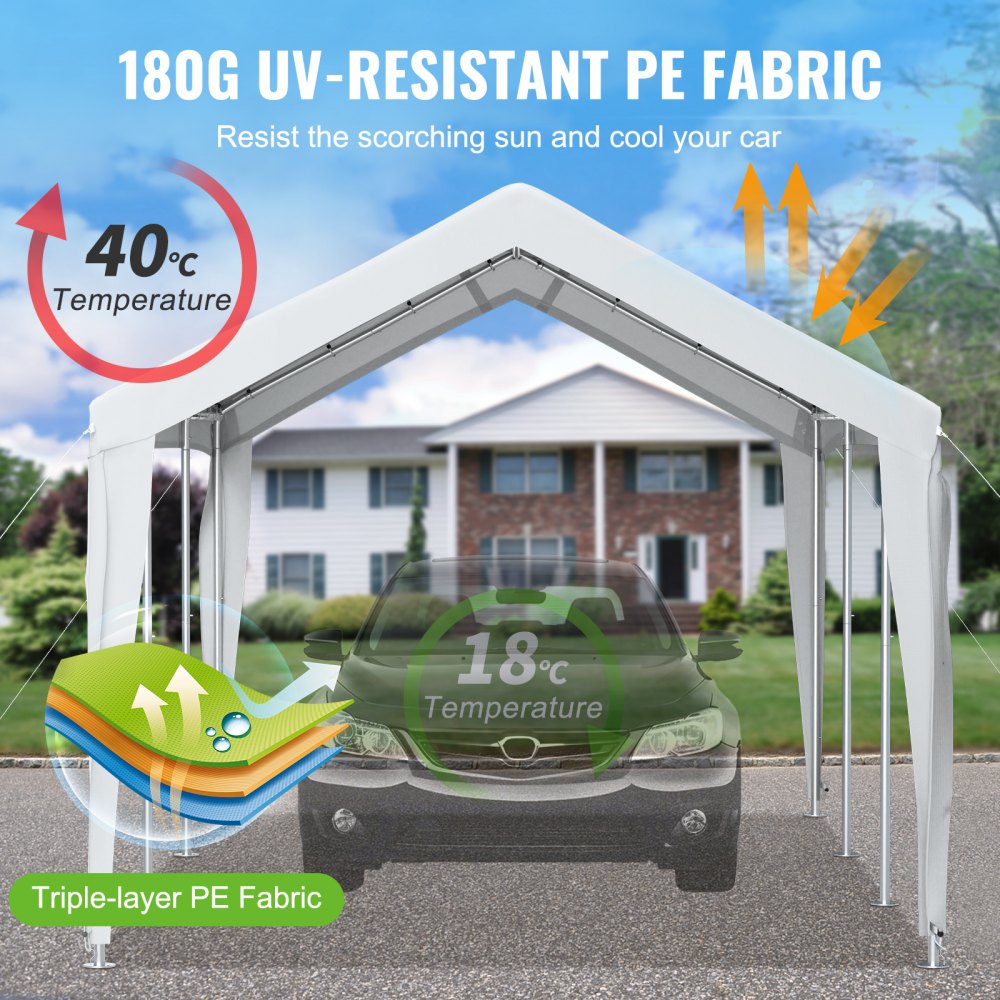 010680137919 - VEVOR 10x20 ft Adjustable Car Canopy with Heavy-Duty 3-Layer Cover