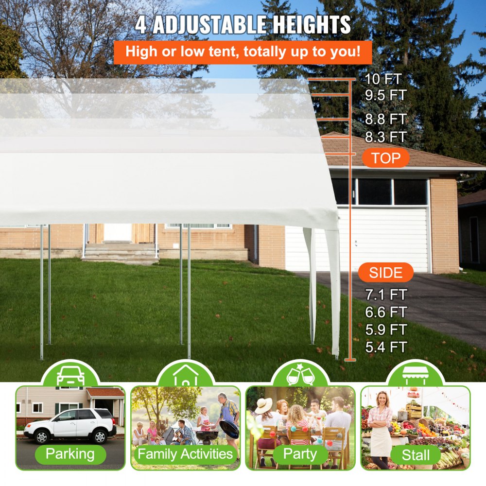 010680137919 - VEVOR 10x20 ft Adjustable Car Canopy with Heavy-Duty 3-Layer Cover