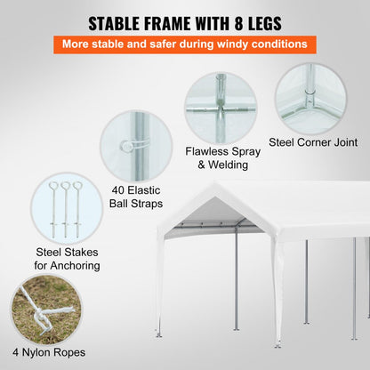 010680137919 - VEVOR 10x20 ft Adjustable Car Canopy with Heavy-Duty 3-Layer Cover