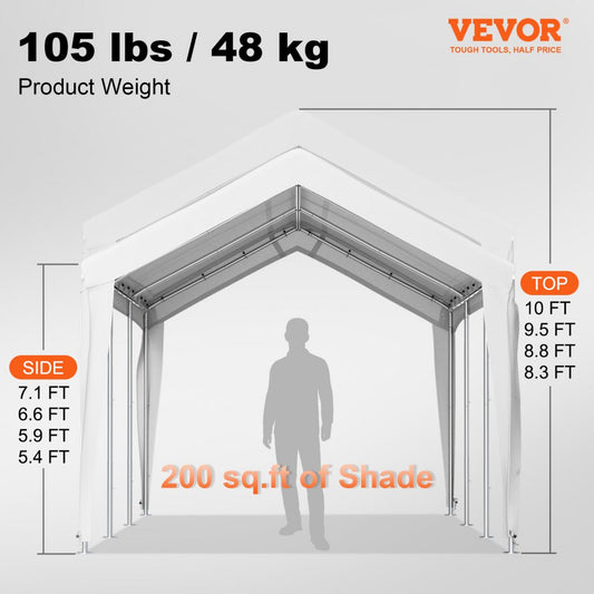 010680137919 - VEVOR 10x20 ft Adjustable Car Canopy with Heavy-Duty 3-Layer Cover