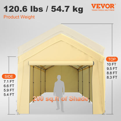 010331385442 - 10x20ft VEVOR Car Canopy with Adjustable Height & Weather Resistance