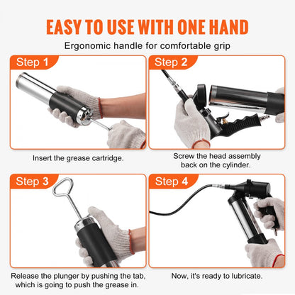 LD-801 - Pneumatic 6000 PSI Grease Gun with Flexible Hose and Couplers