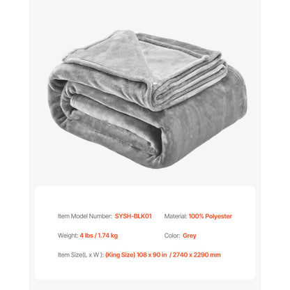 SYSH-BLK01 - Cozy 108"x90" King Blanket, 100% Polyester, Year-Round Comfort