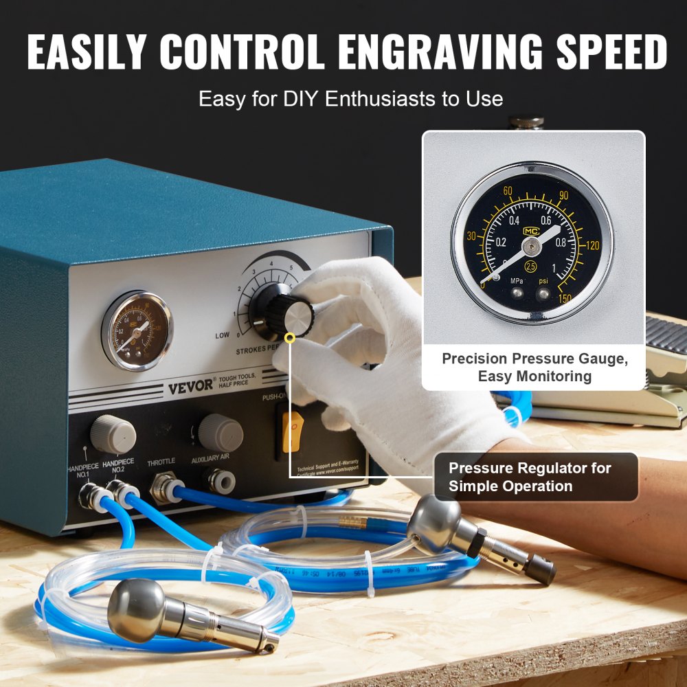 KD-Q102 - VEVOR 60W Pneumatic Engraver with Adjustable 1200-6000 RPM