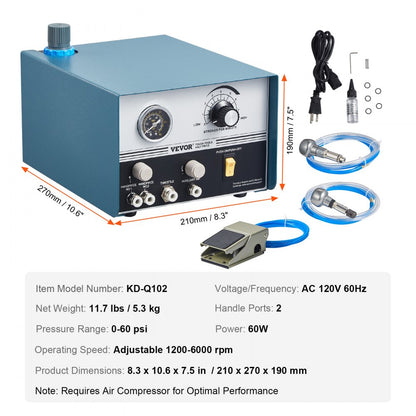 KD-Q102 - VEVOR 60W Pneumatic Engraver with Adjustable 1200-6000 RPM