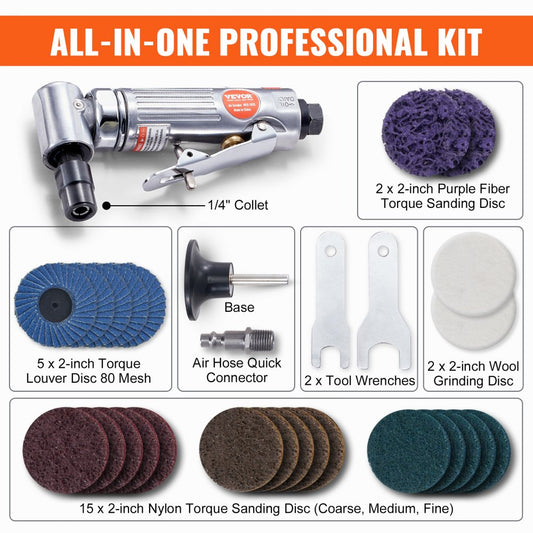 WFG-1015 - VEVOR 20,000 RPM Right Angle Air Die Grinder with 24 Discs