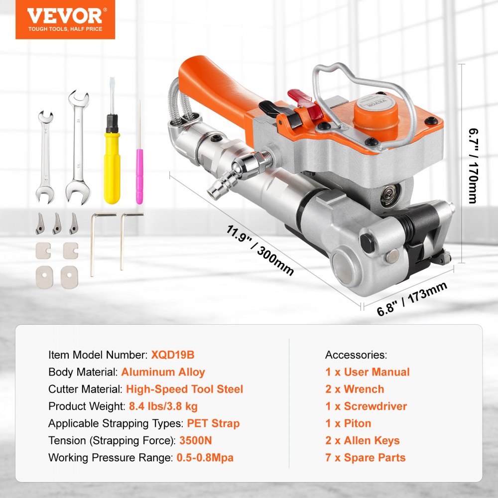 XQD19B - Lightweight Pneumatic Strapping Tool for 1/2"-3/4" PET Banding