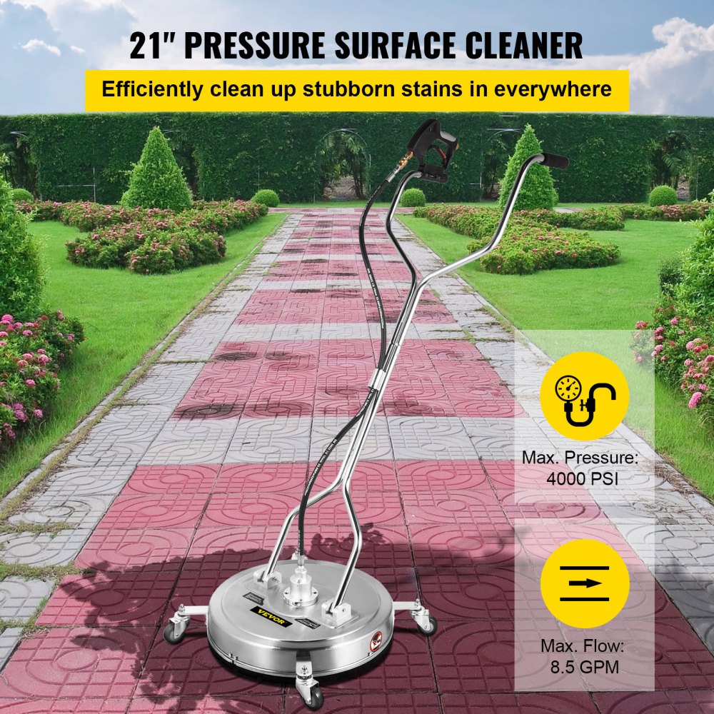 VV-SWC-21 - Stainless Steel Pressure Washer Surface Cleaner with Wheels