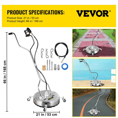 VV-SWC-21 - Stainless Steel Pressure Washer Surface Cleaner with Wheels