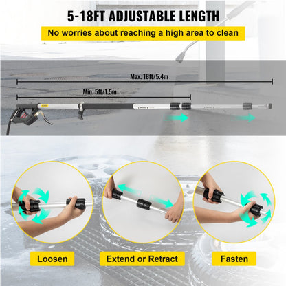 VV-TWW-18 - 18ft Telescoping Pressure Washer Wand with 5 Spray Nozzles