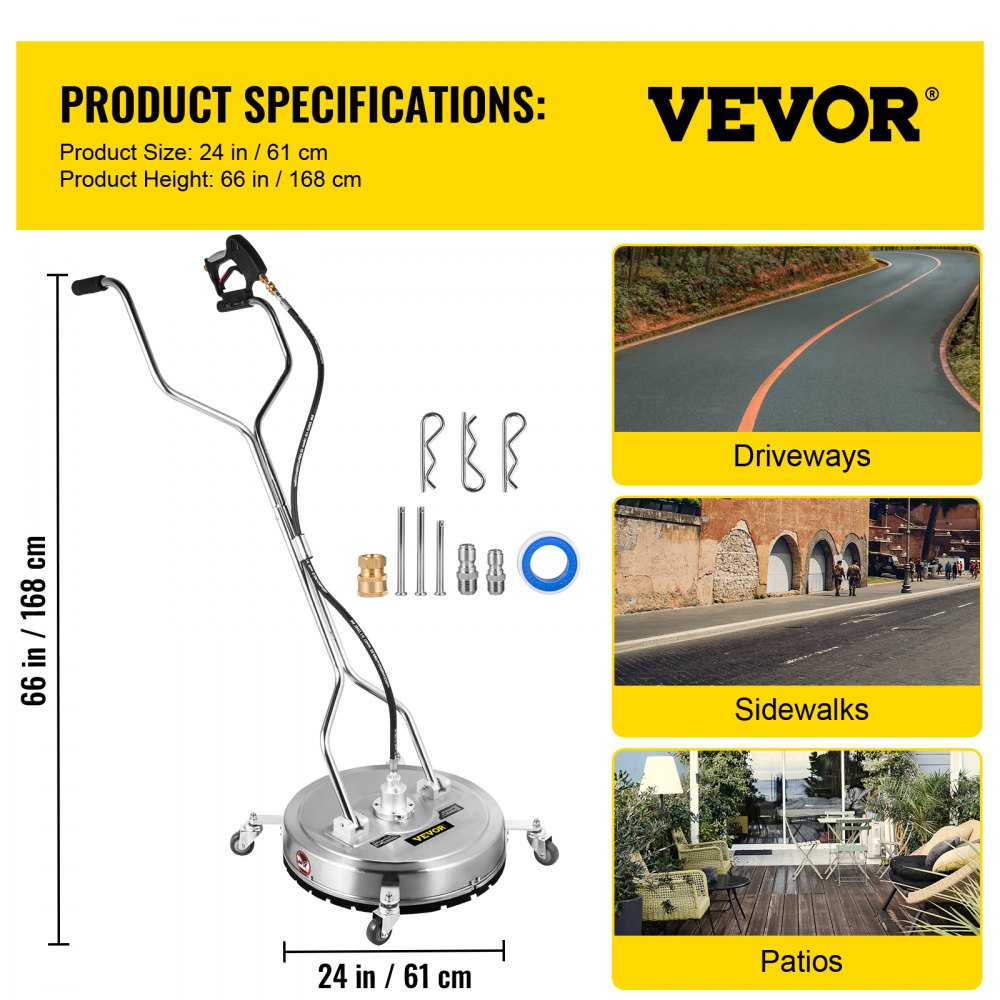 VV-SWC-24 - 24” Stainless Steel Flat Surface Washer, 4000 PSI & Dual Handles