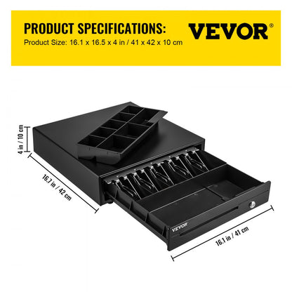 ECD-4102 - 16" VEVOR Cash Drawer with 5 Bill Compartments & 8 Coin Trays