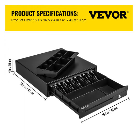 ECD-4102 - 16" VEVOR Cash Drawer with 5 Bill Compartments & 8 Coin Trays