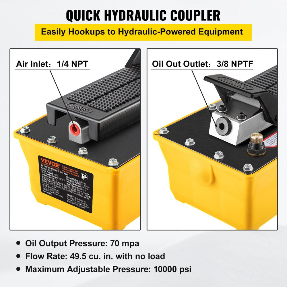 NAP001 - Compact Air Hydraulic Foot Pump for Auto Body Shop, 10,000 PSI