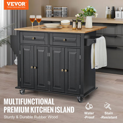 SR191276-1 - VEVOR Rolling Kitchen Cart with Drop Leaf, Drawers & Shelves