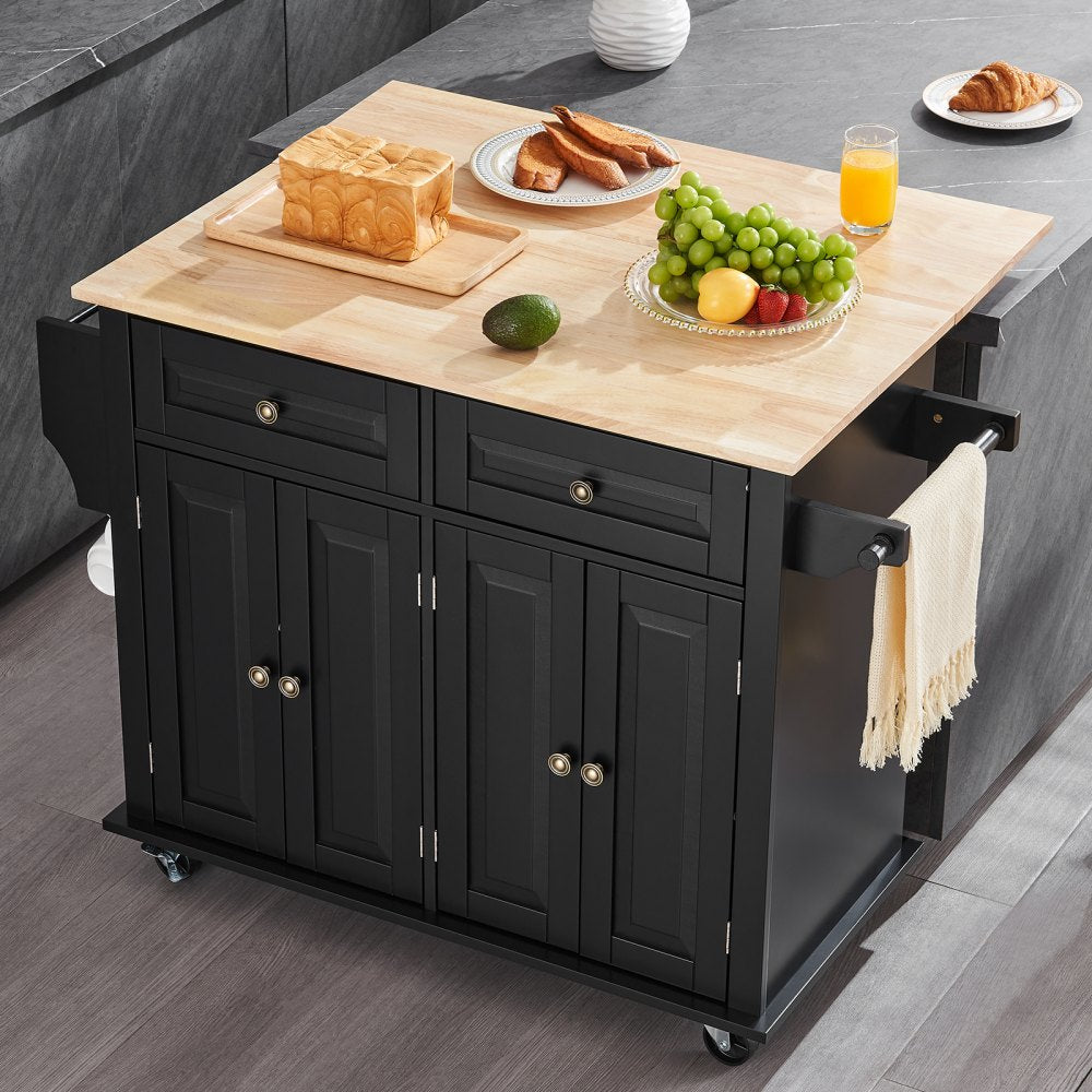 SR191276-1 - VEVOR Rolling Kitchen Cart with Drop Leaf, Drawers & Shelves
