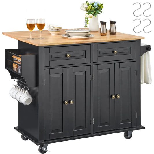 SR191276-1 - VEVOR Rolling Kitchen Cart with Drop Leaf, Drawers & Shelves