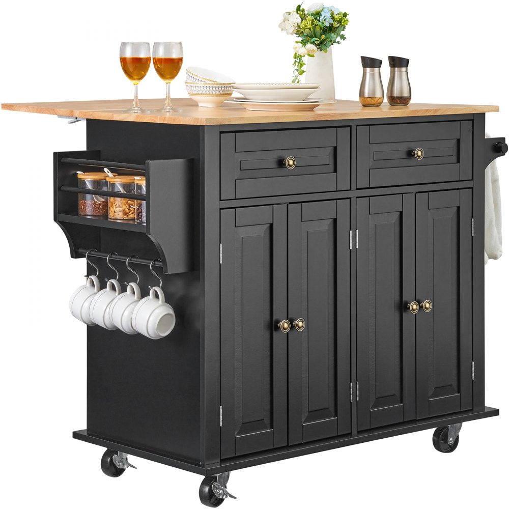SR191276-1 - VEVOR Rolling Kitchen Cart with Drop Leaf, Drawers & Shelves