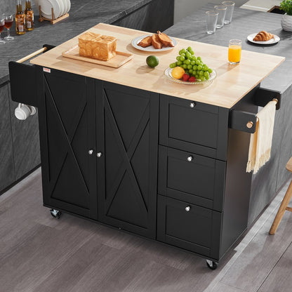 SR221265BK - VEVOR Rolling Kitchen Island Cart with 3 Drawers & Adjustable Shelves