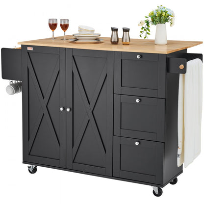 SR221265BK - VEVOR Rolling Kitchen Island Cart with 3 Drawers & Adjustable Shelves