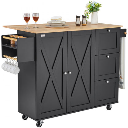 SR221265BK - VEVOR Rolling Kitchen Island Cart with 3 Drawers & Adjustable Shelves