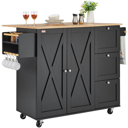 SR221265BK - VEVOR Rolling Kitchen Island Cart with 3 Drawers & Adjustable Shelves