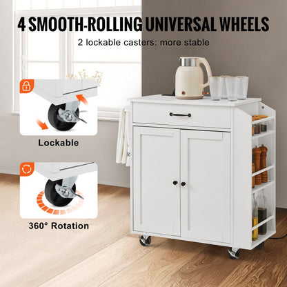 YS23354ss - Rolling Kitchen Island Cart with Charging Station & Adjustable Shelf