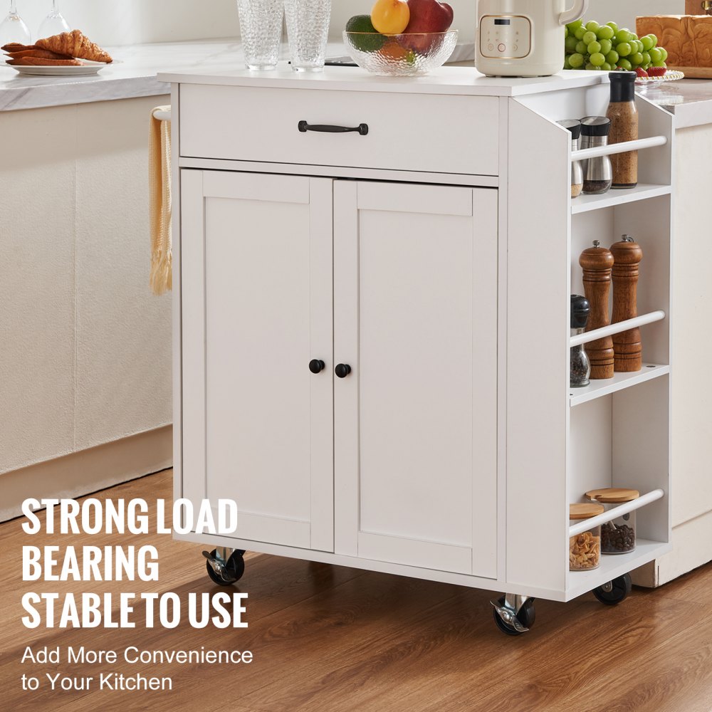 YS23354ss - Rolling Kitchen Island Cart with Charging Station & Adjustable Shelf