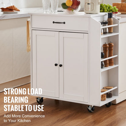 YS23354ss - Rolling Kitchen Island Cart with Charging Station & Adjustable Shelf
