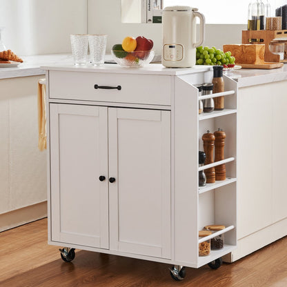 YS23354ss - Rolling Kitchen Island Cart with Charging Station & Adjustable Shelf