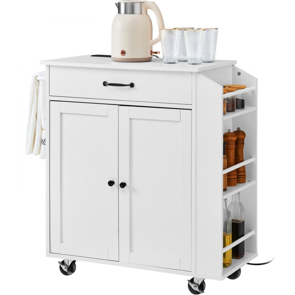 YS23354ss - Rolling Kitchen Island Cart with Charging Station & Adjustable Shelf