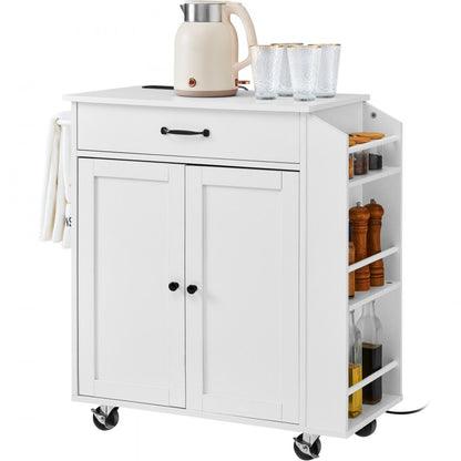 YS23354ss - Rolling Kitchen Island Cart with Charging Station & Adjustable Shelf
