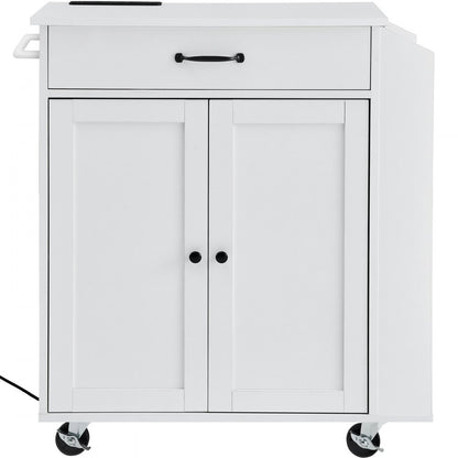 YS23354ss - Rolling Kitchen Island Cart with Charging Station & Adjustable Shelf