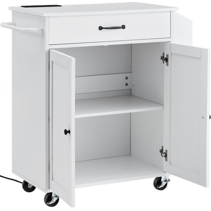 YS23354ss - Rolling Kitchen Island Cart with Charging Station & Adjustable Shelf