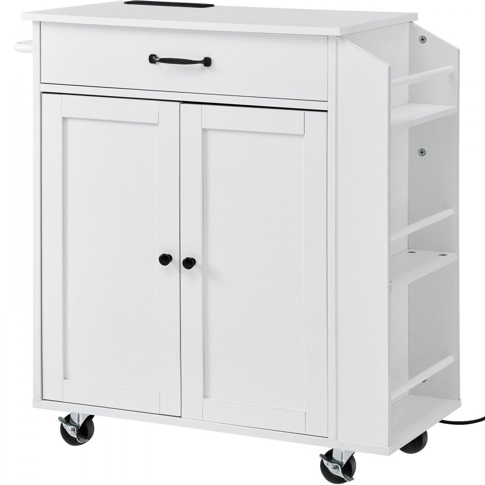 YS23354ss - Rolling Kitchen Island Cart with Charging Station & Adjustable Shelf