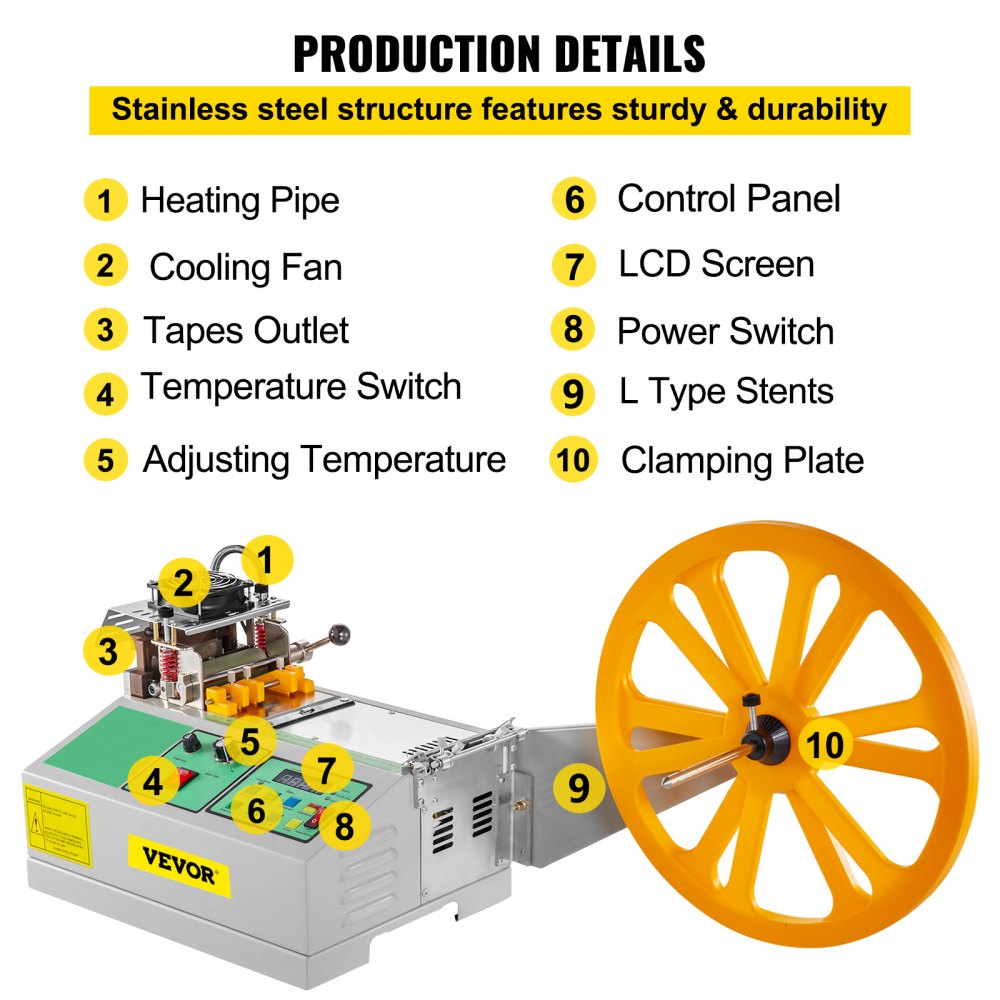 010767226286 - VEVOR 500W Automatic Tape Cutter for Hot/Cold Cutting