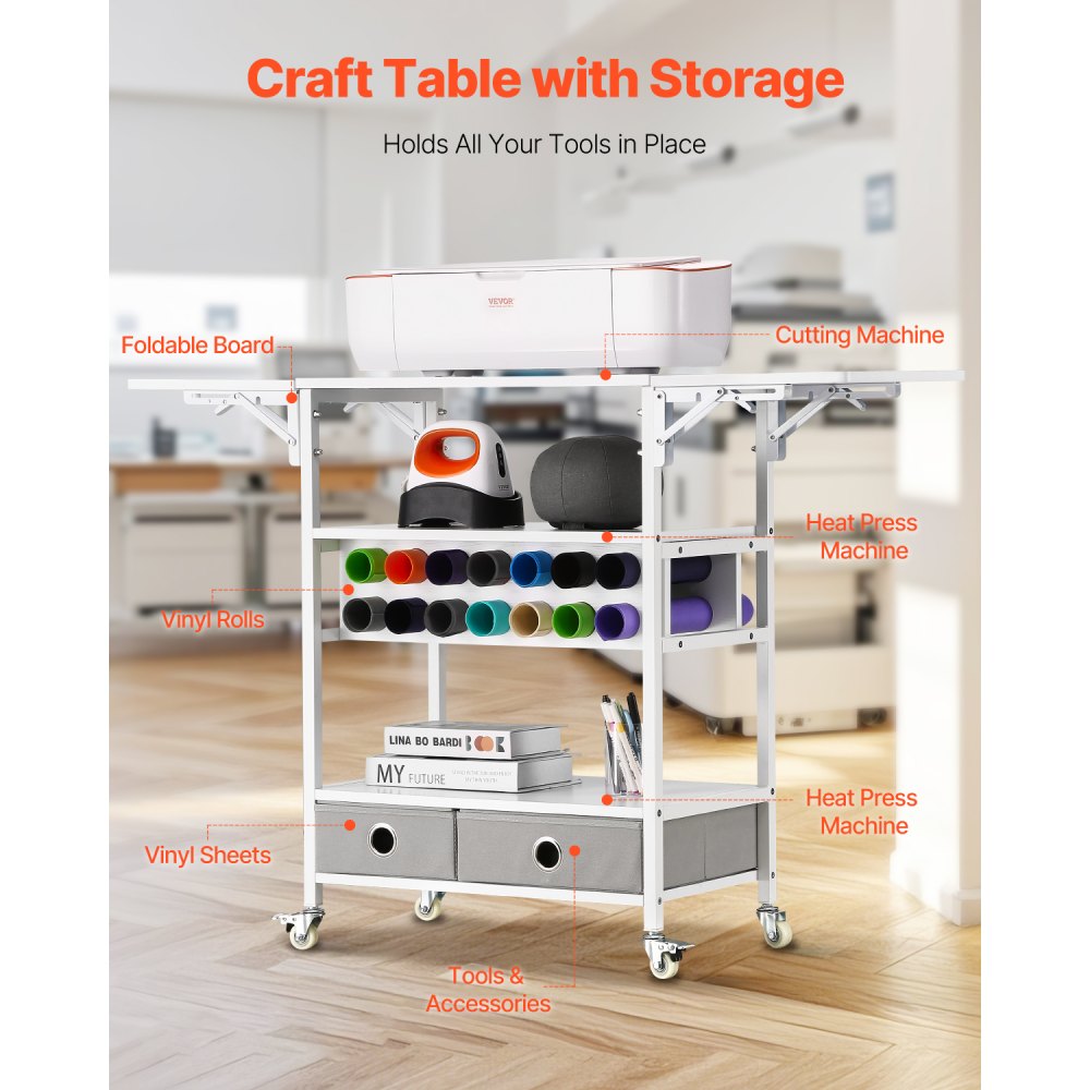 C240406S-01 - 47” Rolling Craft Cart with Drawers & Vinyl Storage